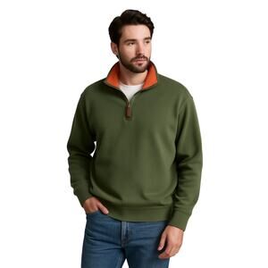 Lands’ End Men’s XXL 100% Cotton Olive w/ Orange Trim Quarter-Zip Pullover